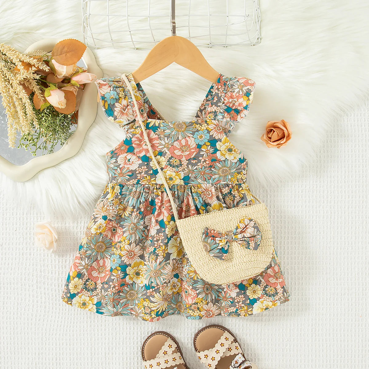 Floral Baby Girl Dress Set with Bag - infant2eleven