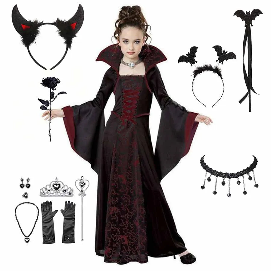 Girls Halloween Fantasy Vampire Costume (Long Tutu Gothic Dress) - infant2eleven