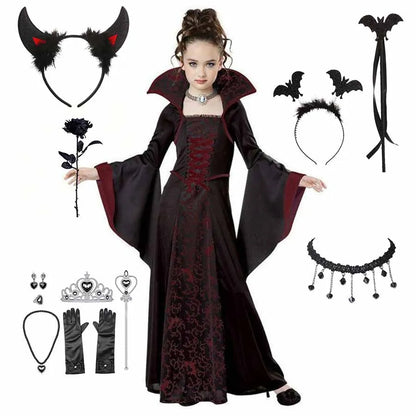 Girls Halloween Fantasy Vampire Costume (Long Tutu Gothic Dress) - infant2eleven