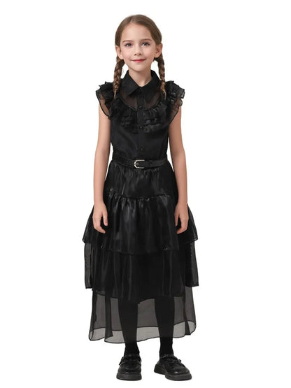2025 Wednesday Black Short Kids Halloween Party  Costume for 3-10 Years - infant2eleven