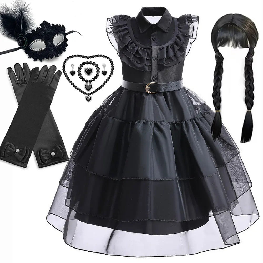 2025 Wednesday Black Short Kids Halloween Party  Costume for 3-10 Years - infant2eleven