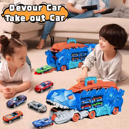 Foldable Dinosaur Transporter Truck & Track With Alloy Racing Cars - infant2eleven