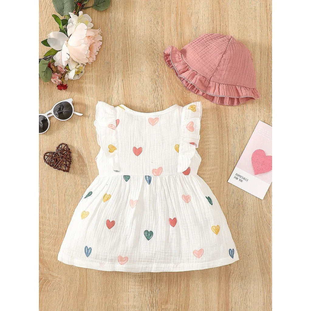 Newborn Love Print Dress Set with Hat - infant2eleven
