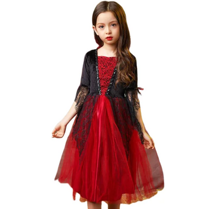 Girls Halloween Fantasy Vampire Costume (Long Tutu Gothic Dress) - infant2eleven