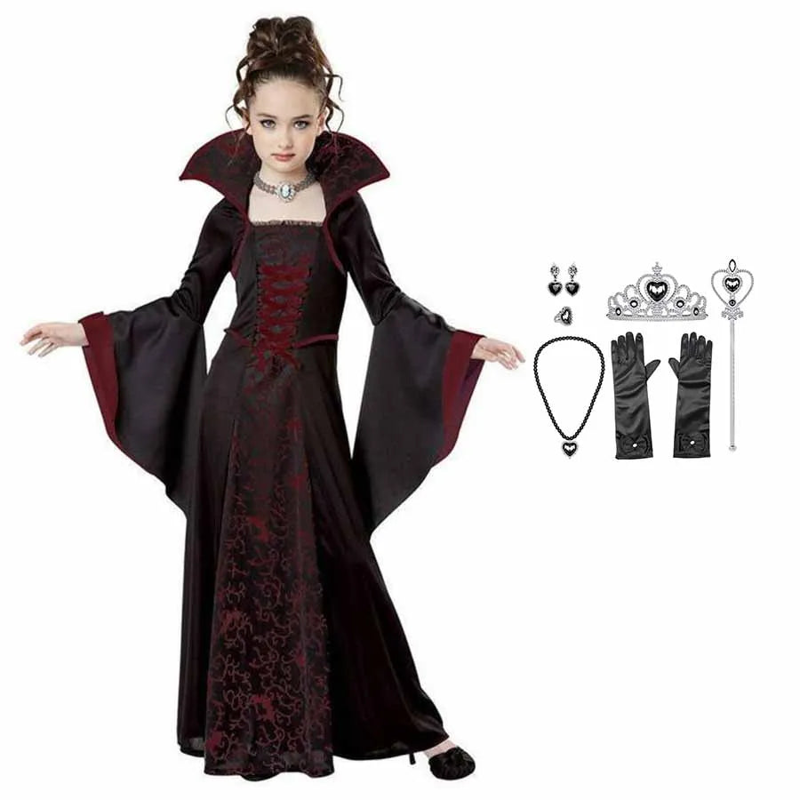 Girls Halloween Fantasy Vampire Costume (Long Tutu Gothic Dress) - infant2eleven