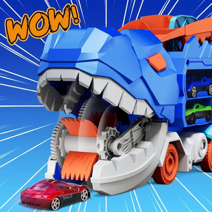 Foldable Dinosaur Transporter Truck & Track With Alloy Racing Cars - infant2eleven
