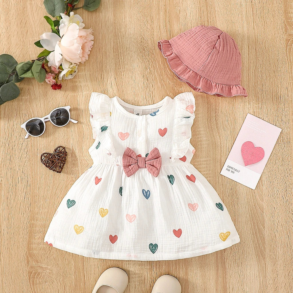 Newborn Love Print Dress Set with Hat - infant2eleven
