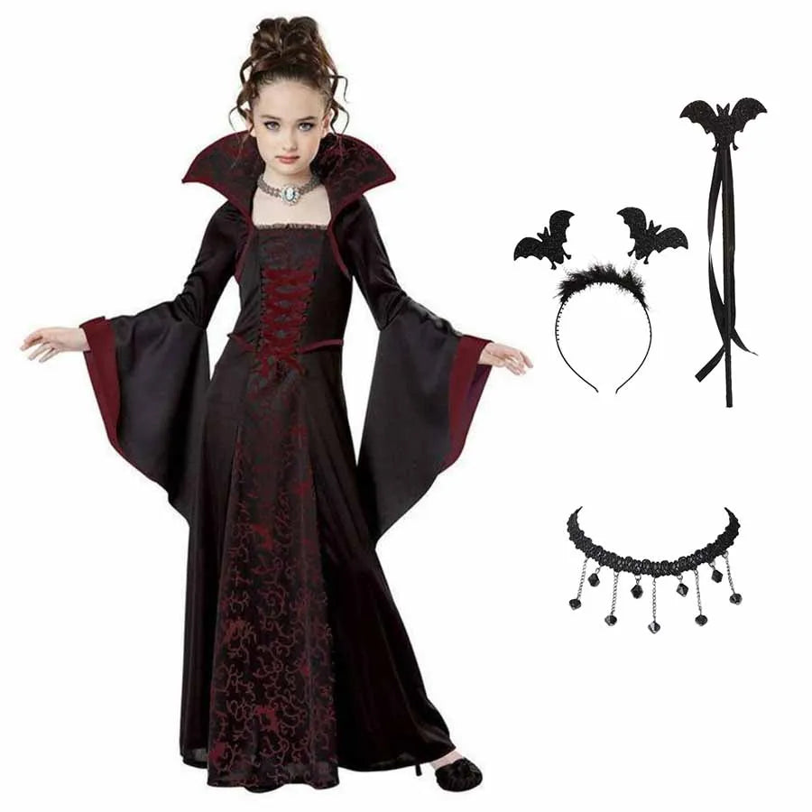 Girls Halloween Fantasy Vampire Costume (Long Tutu Gothic Dress) - infant2eleven