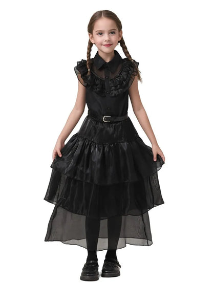 2025 Wednesday Black Short Kids Halloween Party  Costume for 3-10 Years - infant2eleven