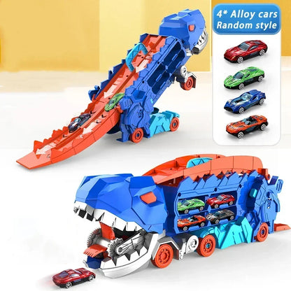 Foldable Dinosaur Transporter Truck & Track With Alloy Racing Cars - infant2eleven