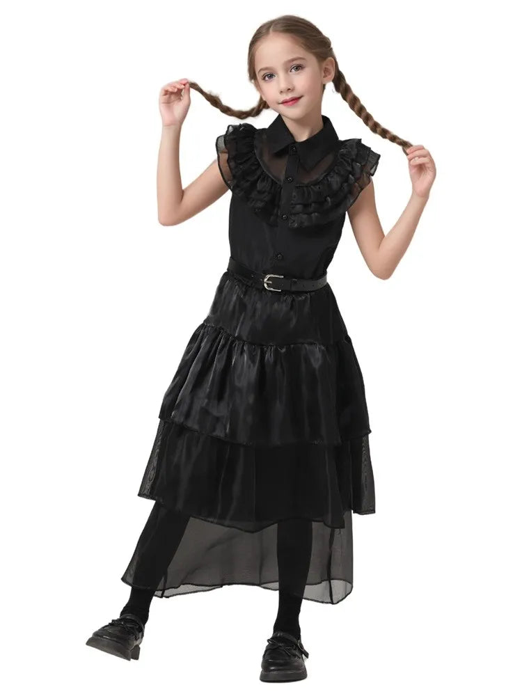 2025 Wednesday Black Short Kids Halloween Party  Costume for 3-10 Years - infant2eleven