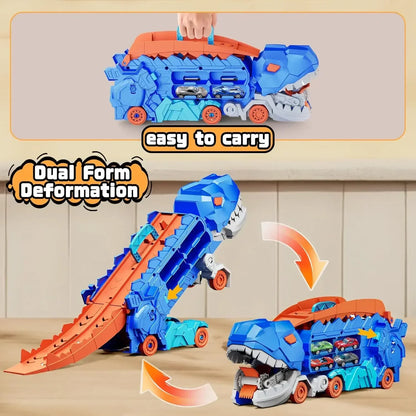 Foldable Dinosaur Transporter Truck & Track With Alloy Racing Cars - infant2eleven