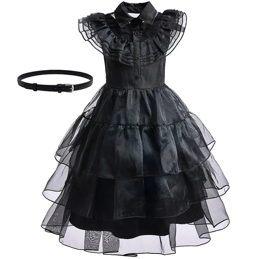 2025 Wednesday Black Short Kids Halloween Party  Costume for 3-10 Years - infant2eleven