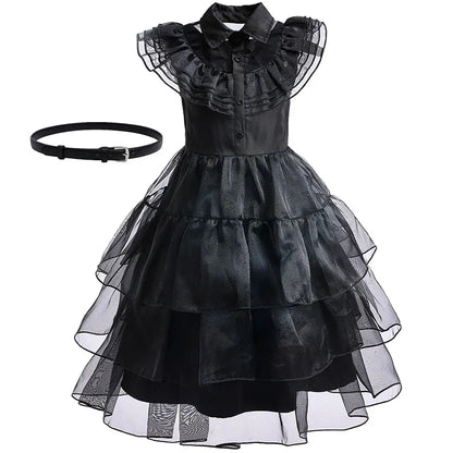 2025 Wednesday Black Short Kids Halloween Party  Costume for 3-10 Years - infant2eleven