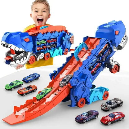 Foldable Dinosaur Transporter Truck & Track With Alloy Racing Cars - infant2eleven