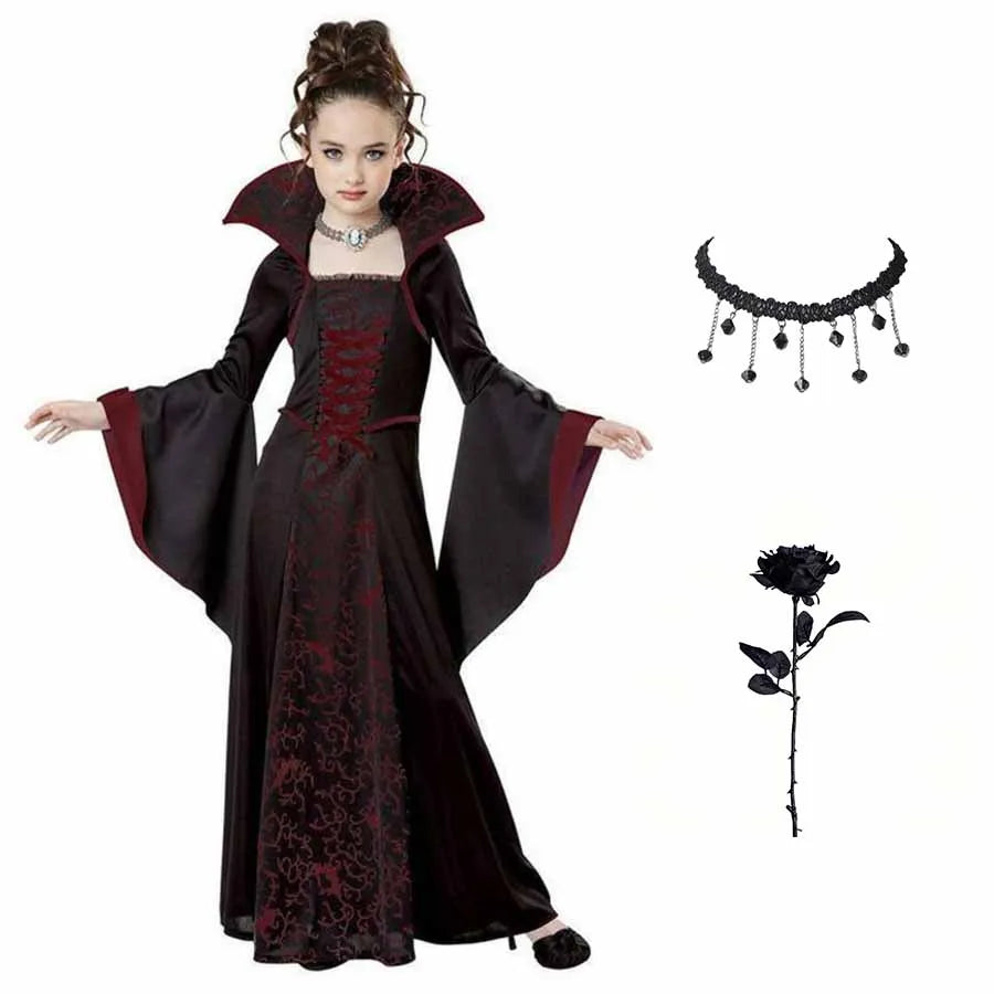Girls Halloween Fantasy Vampire Costume (Long Tutu Gothic Dress) - infant2eleven
