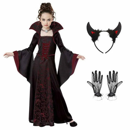 Girls Halloween Fantasy Vampire Costume (Long Tutu Gothic Dress) - infant2eleven